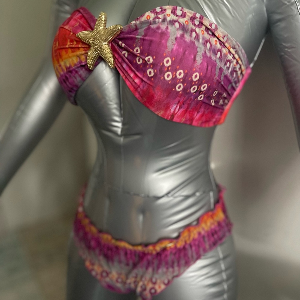 Luli Fama PinkMermaid Star Bikini 👙StraplessTop XS Ruffle Bottoms M🪸 Lulifama - Picture 7 of 16